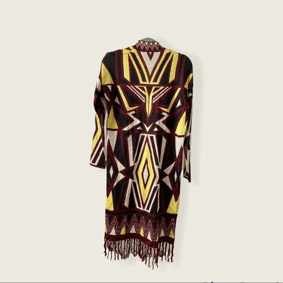 Romeo and Juliet Couture Long Open Cardigan With Fringe Tribal Print OSFM BNWT - Picture 2 of 7
